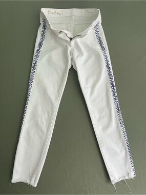 Lilly Pulitzer South Ocean Skinny Crop White Jeans Blue Tuxedo Stripe Size 0